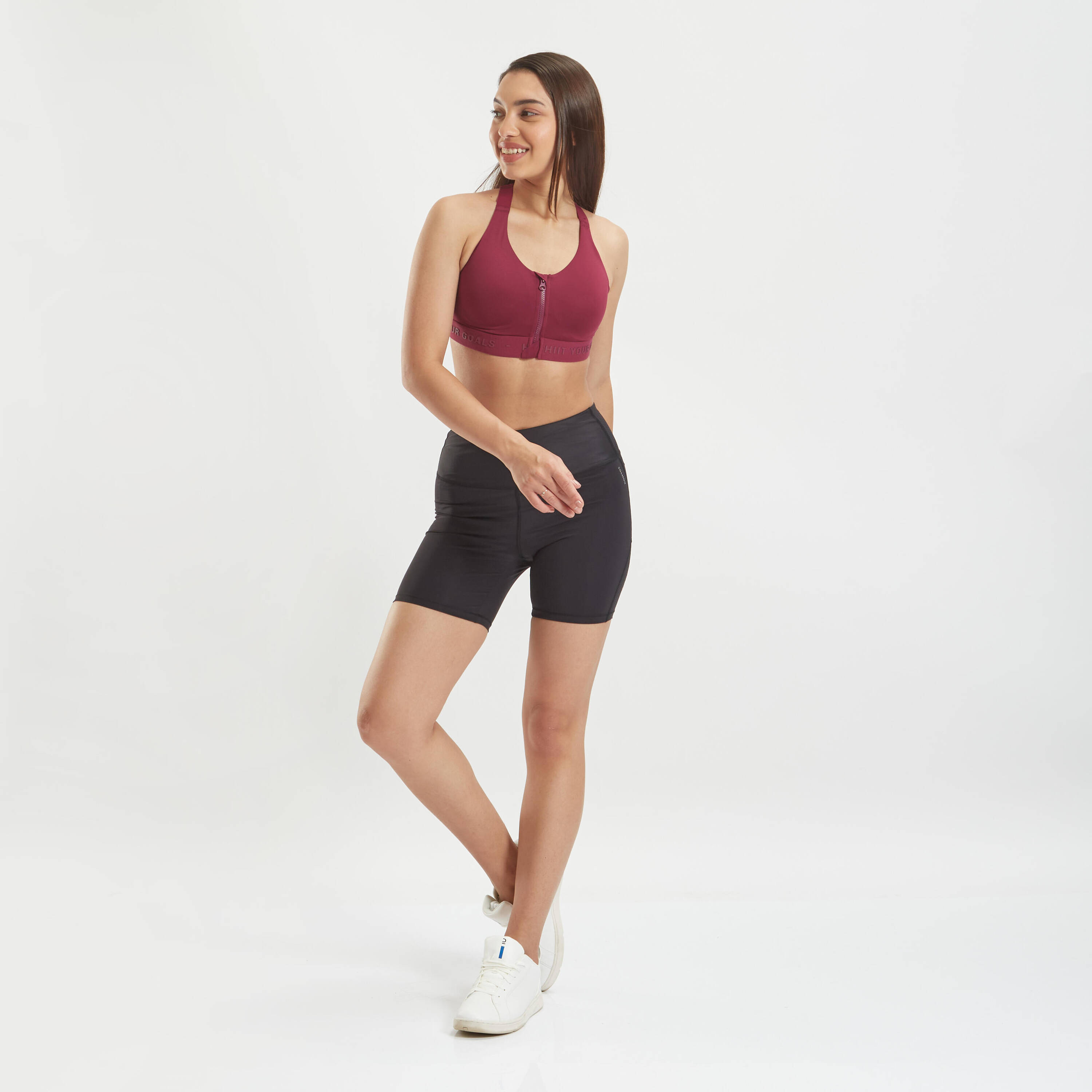 Women Sports Bra, Padded with Zip Detailing, High Support - Plum -  1