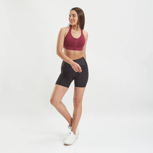 Decathlon Sports India - Women's High-Support Front Zip Fitness Sports Bra  - Print We are passionate about cardio fitness and designed this product  for high-impact cardio fitness activities. A sports bra with