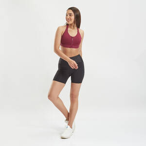 High Support Zip-Up Sports Bra with Cups, Adjustable Straps FBRA920 - Plum