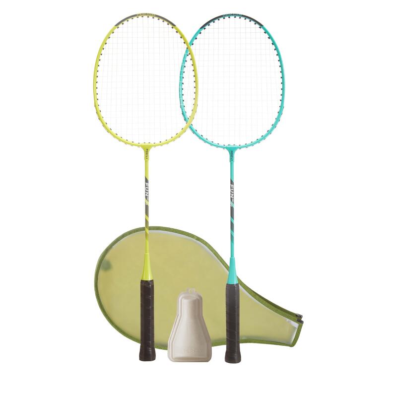 Lot de Raquettes de Badminton pour Adulte Fun BR130 - Turquoise/Vert Citron
