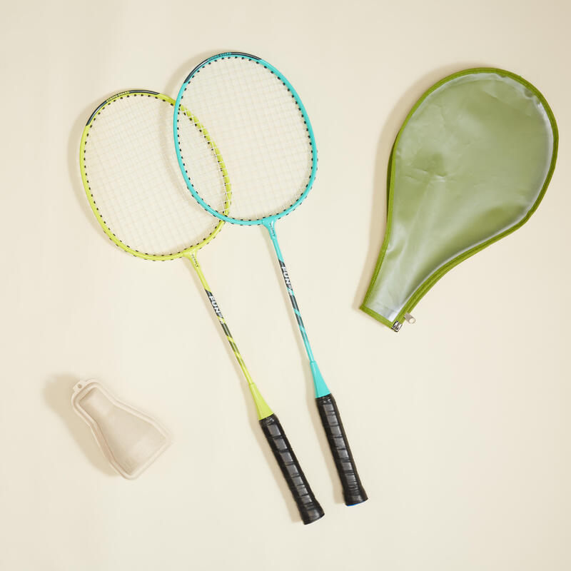 Lot de Raquettes de Badminton pour Adulte Fun BR130 - Turquoise/Vert Citron