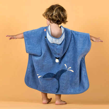 Baby cotton changing poncho - Whale blue