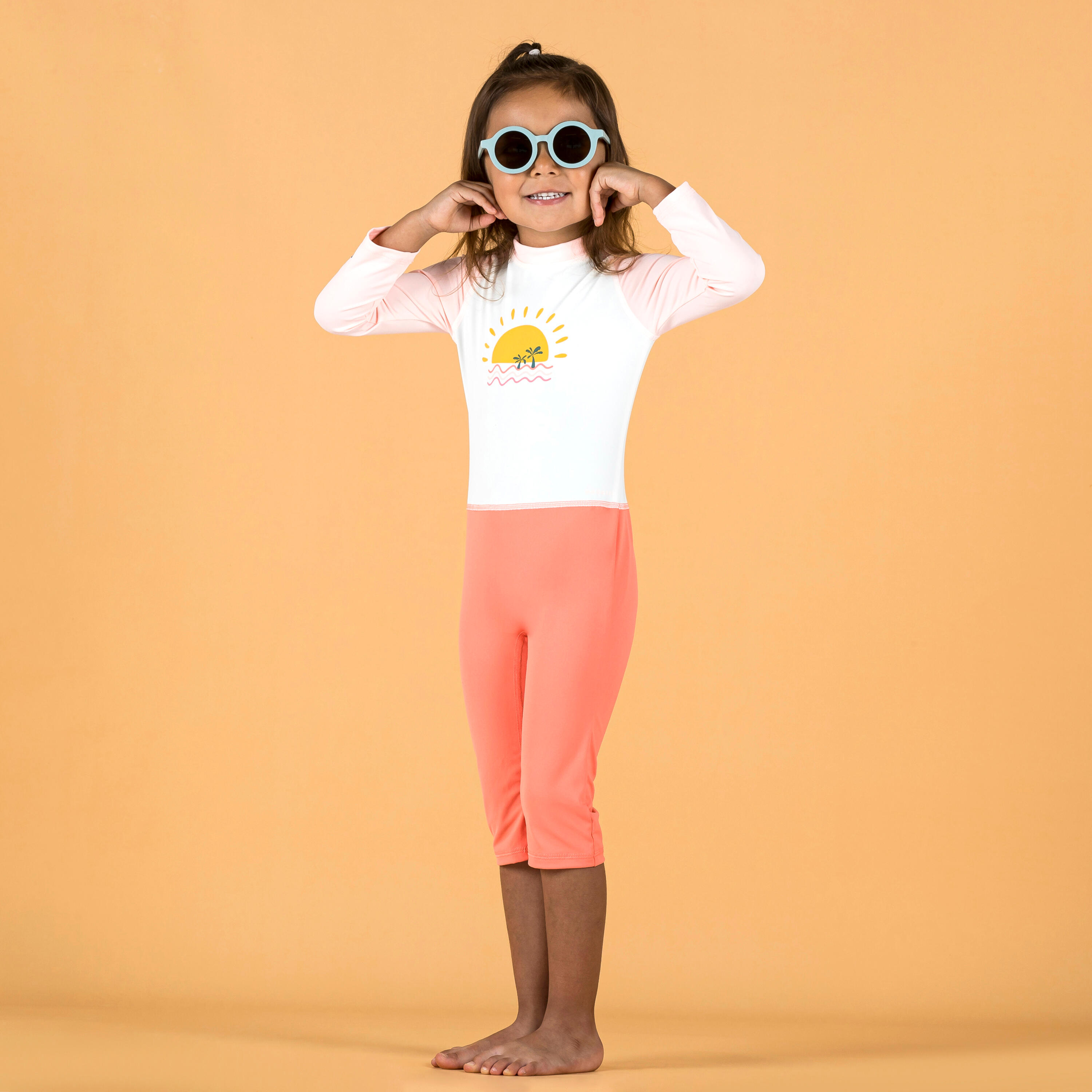 Uv-werend zwempak met lange mouwen voor peuters/kinderen roze met motief 3/6