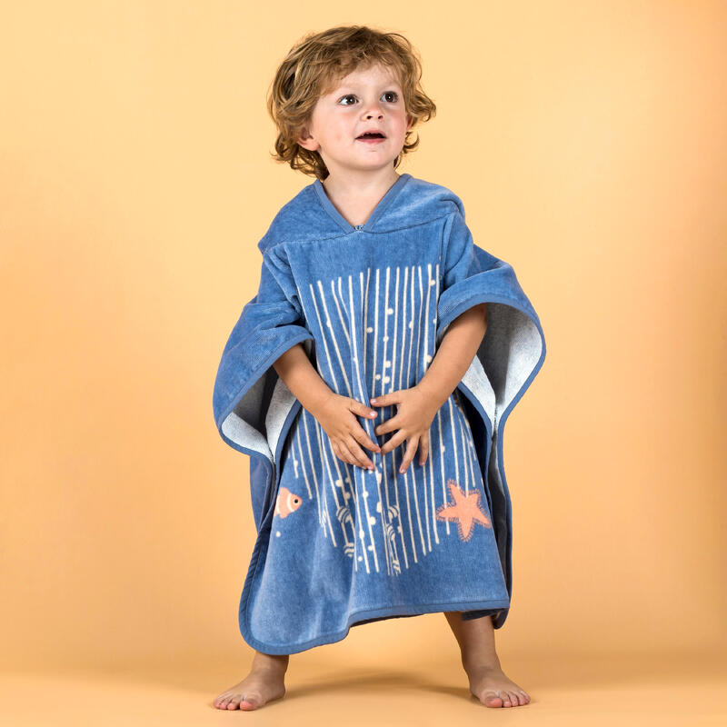 Bade-Poncho Baby Baumwolle - Wal blau 