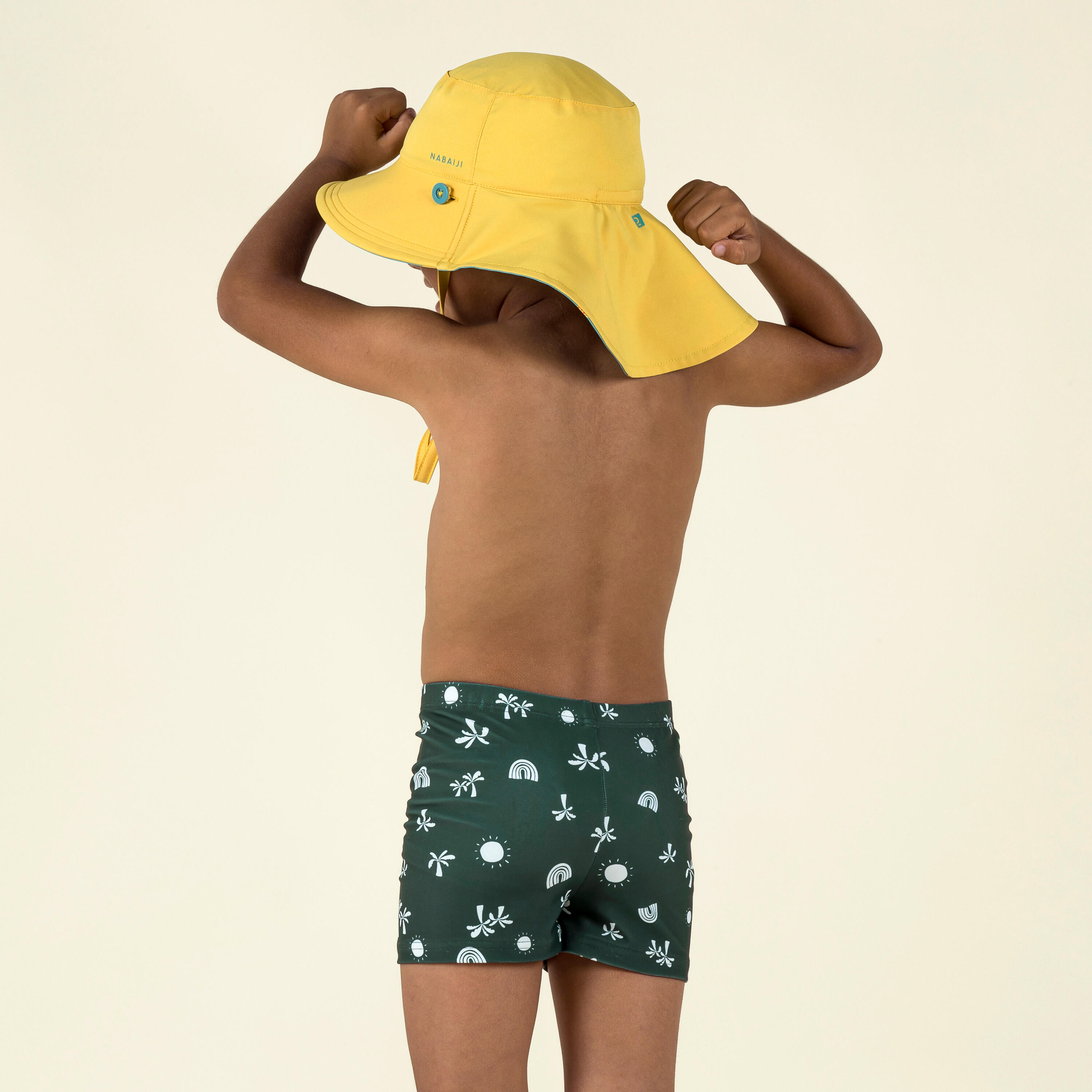 Baby / kids' boxer swim shorts - Sun print dark green 2/4