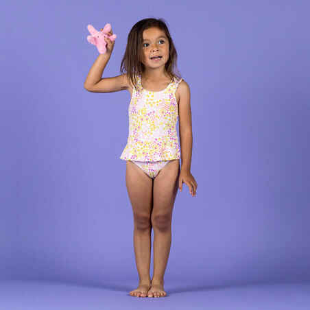 Jednodijelni kupaći kostim sa suknjicom za djevojčice žuti s printom