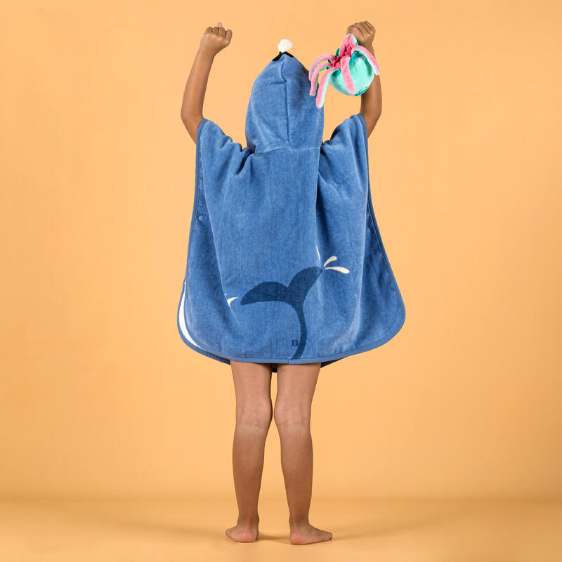 Poncho de Bain Coton Bébé - Baleine bleu