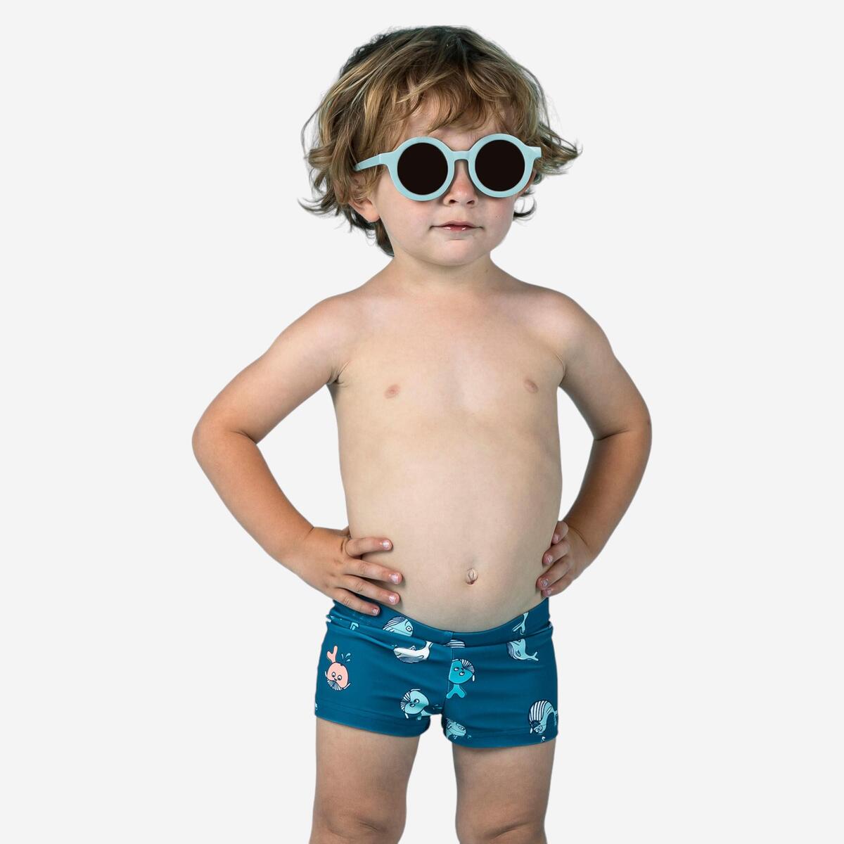 Boxer de bain bébé / enfant bleu foncé imprimé baleine