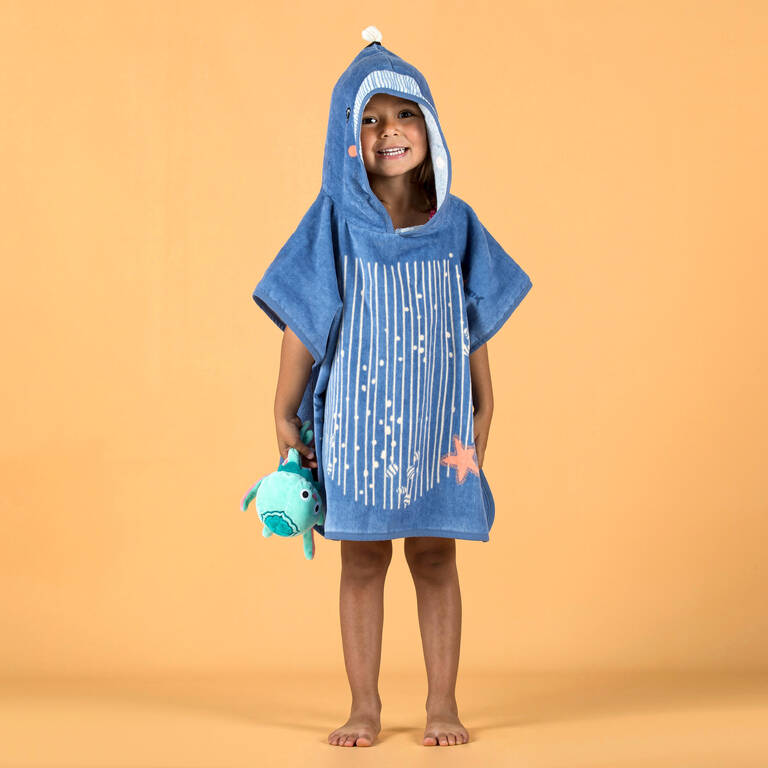 Baby cotton changing poncho - Whale blue