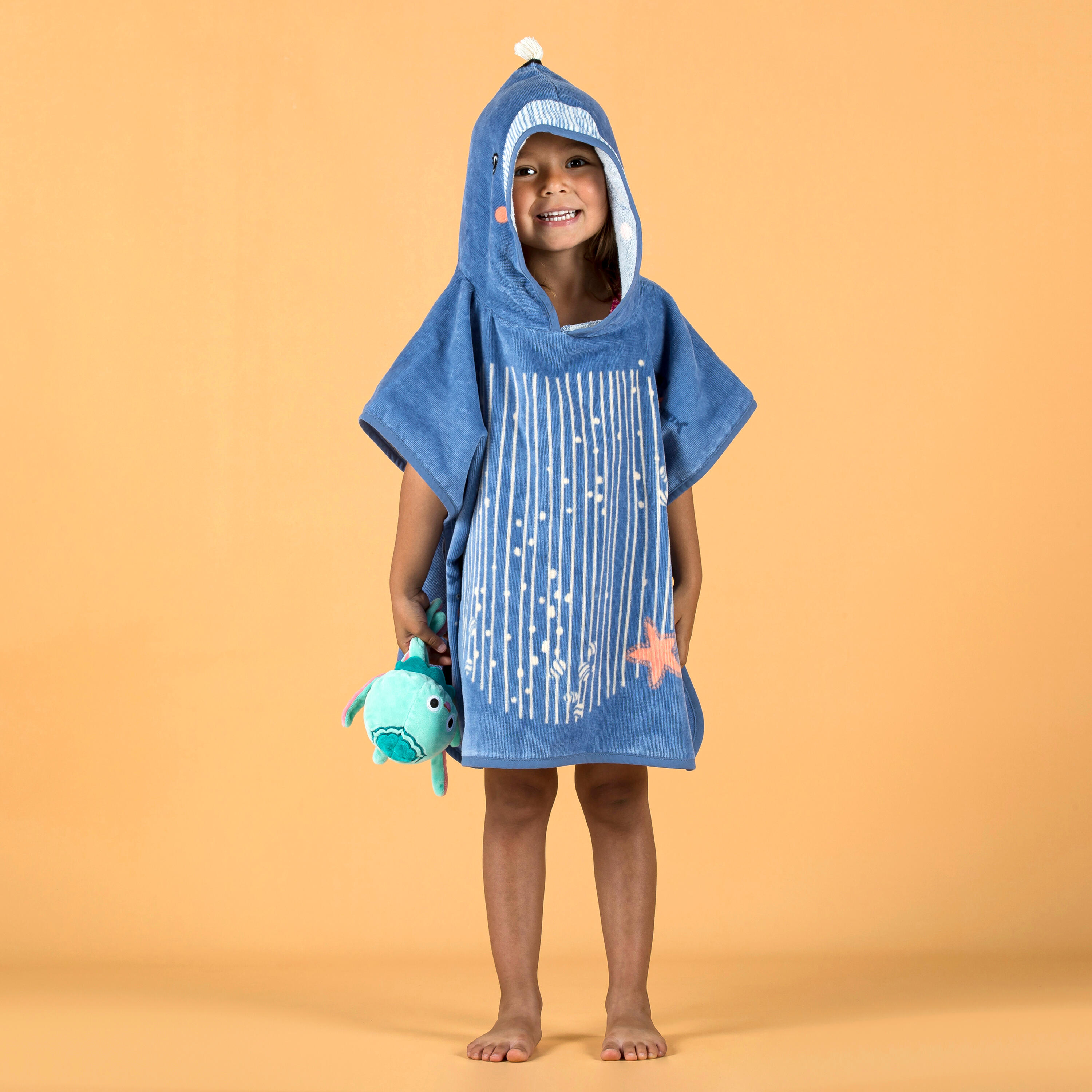 Poncho da bagno in cotone per neonati - Blu balena