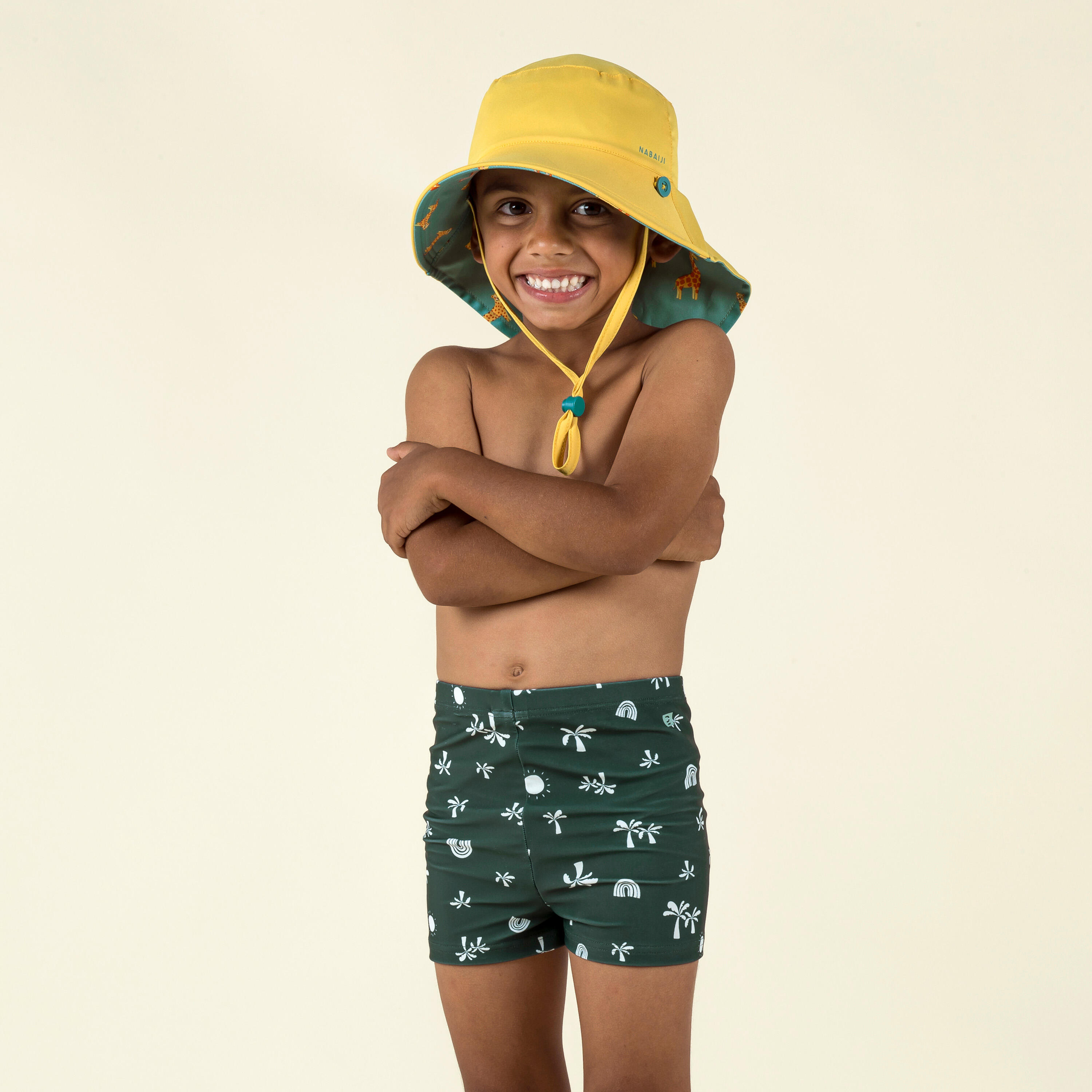 Baby / kids' boxer swim shorts - Sun print dark green 3/4