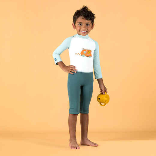 
      Bērnu UV aizsardzības peldēšanas tērps ar garām piedurknēm, zils, ar apdruku
  