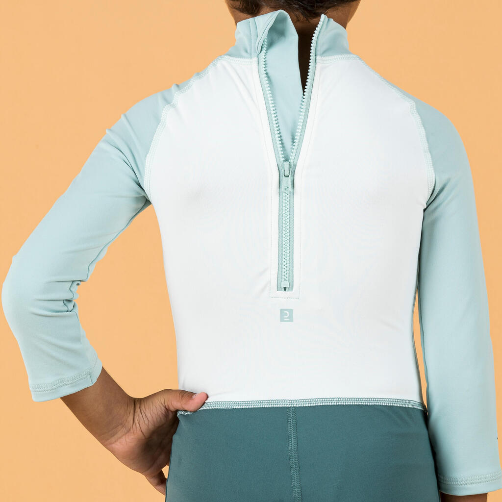 Traje de natación anti-UV de manga larga azul con estampado para bebés/niños