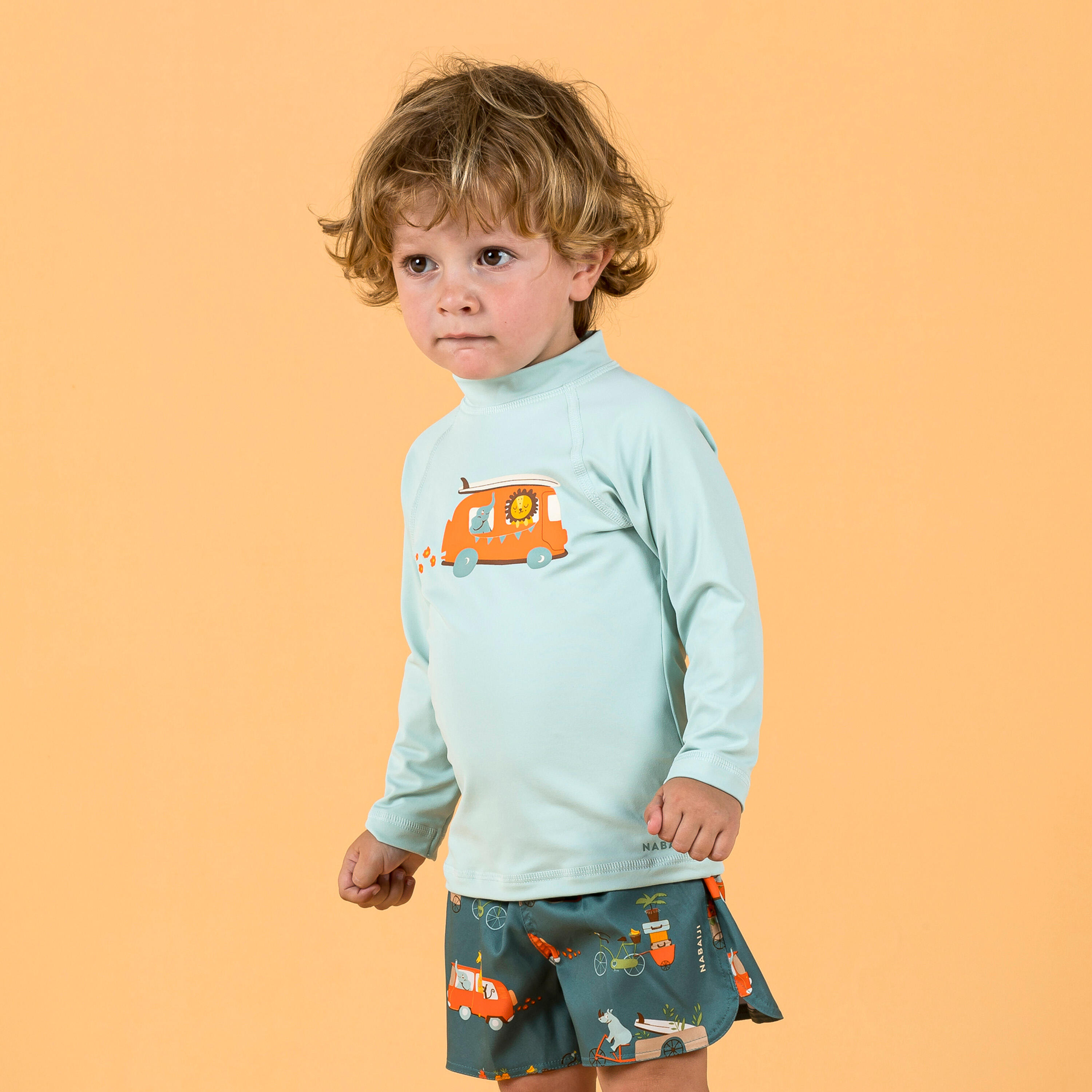 Uv-werend shirt met lange mouwen voor peuters print busje 5/7