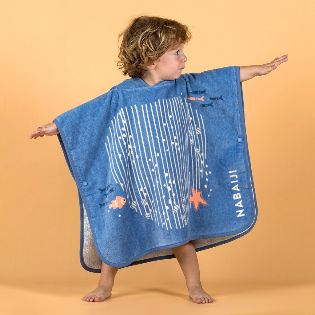 Bērnu kokvilnas pārģērbšanās pončo, zils valis