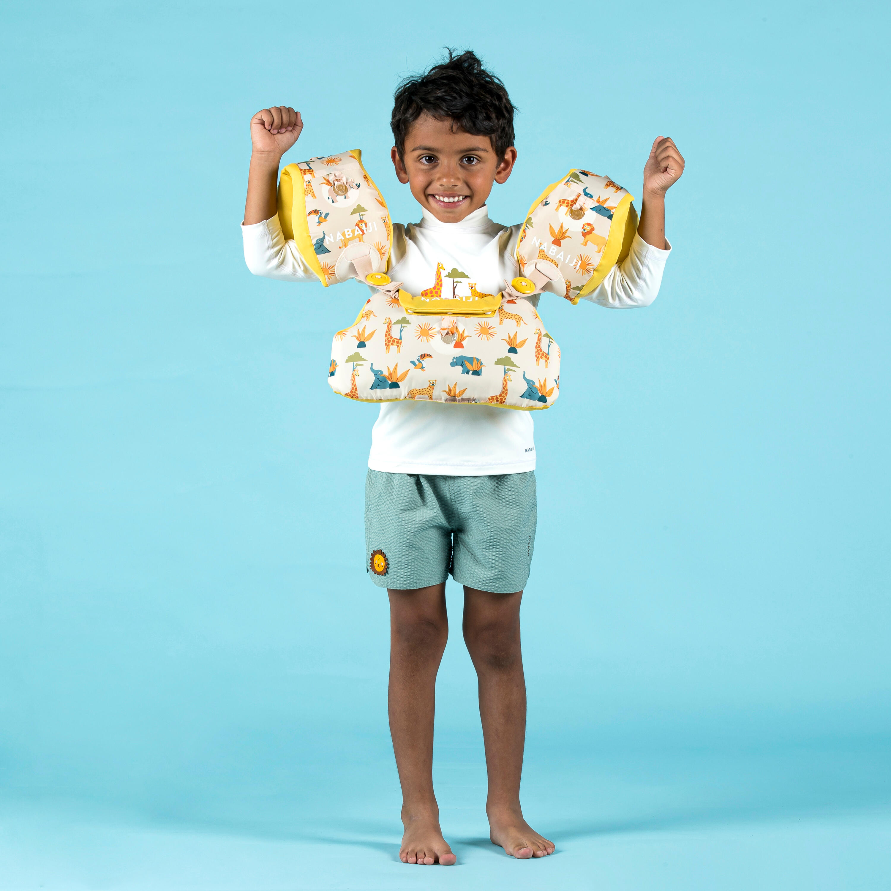 NABAIJI Brassards-Ceinture Évolutifs TISWIM Pour Enfant - Apprentissage De La Natation 15-30 Kg | Modèle Savane Beige