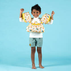 Kids' Swimming Pool Adjustable Armbands-Belt TISWIM 15 to 30 kg Safari Beige