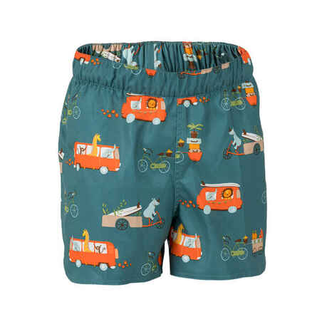 מכנסי בגד ים קצרים לתינוקות/ילדים עם הדפס משאיות בצבע ירוק כהה
