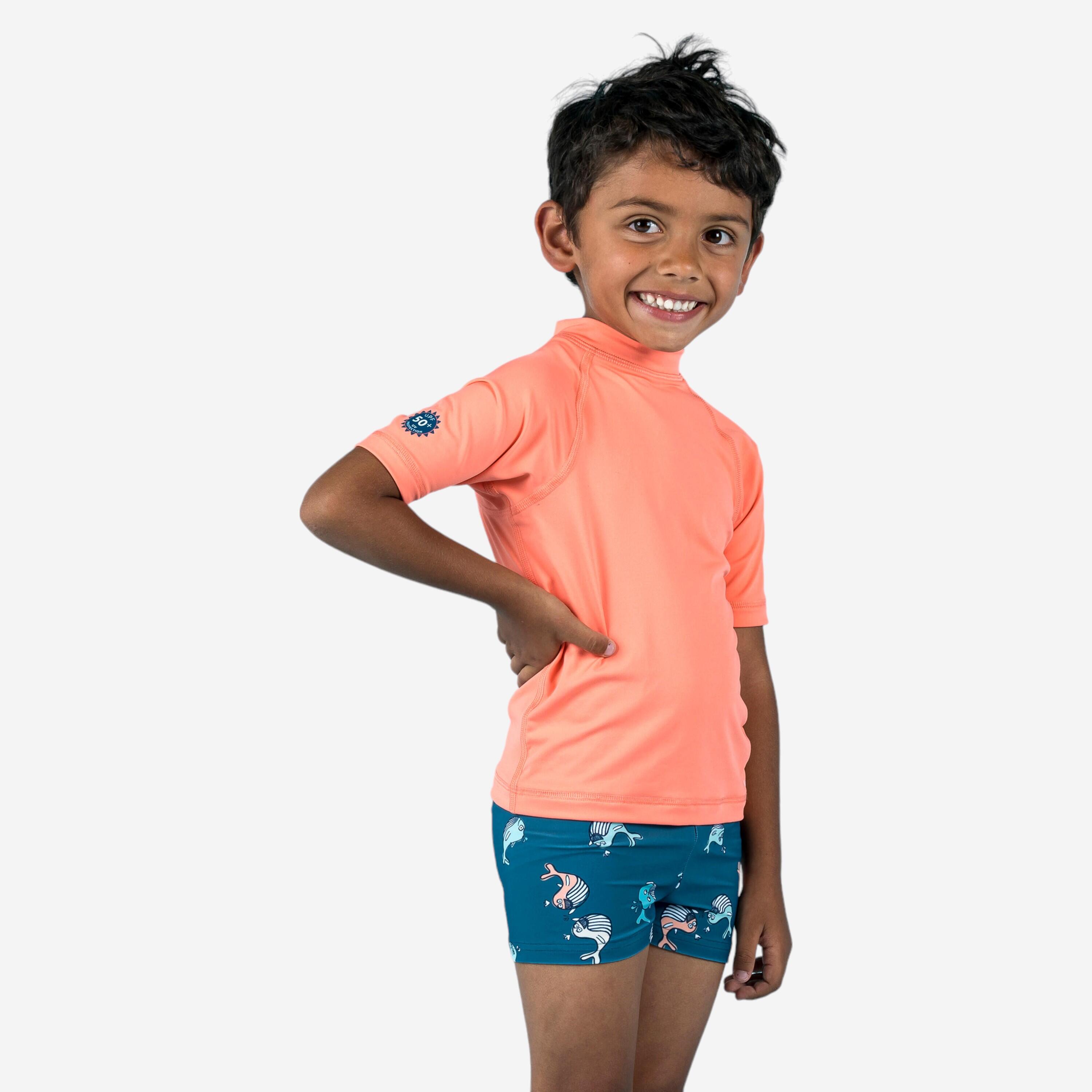 Camiseta proteccion solar manga corta Bebes ninos Azul Claro Decathlon