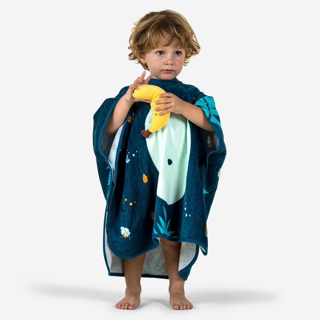 PONCHO DE BAÑO BEBÉS AZUL OSCURO ALGODÓN MONO