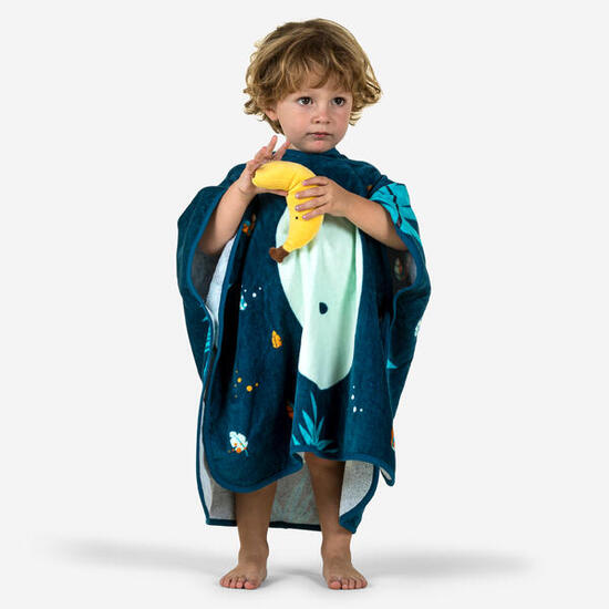 Poncho baby bambino SCIMMIA cotone azzurro