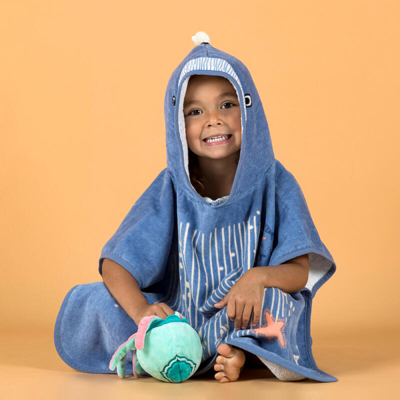 Poncho de Bain Coton Bébé - Baleine bleu