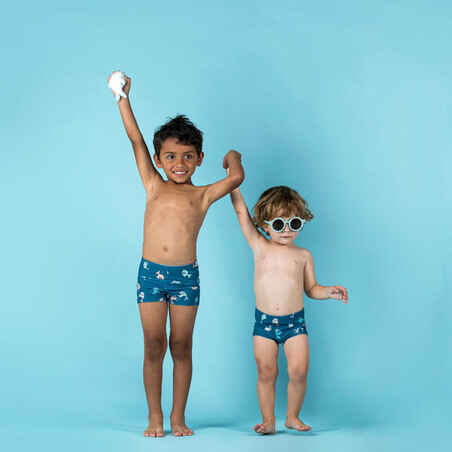 Baby / Kids' Swimming Shorts Dark Blue Whale Print