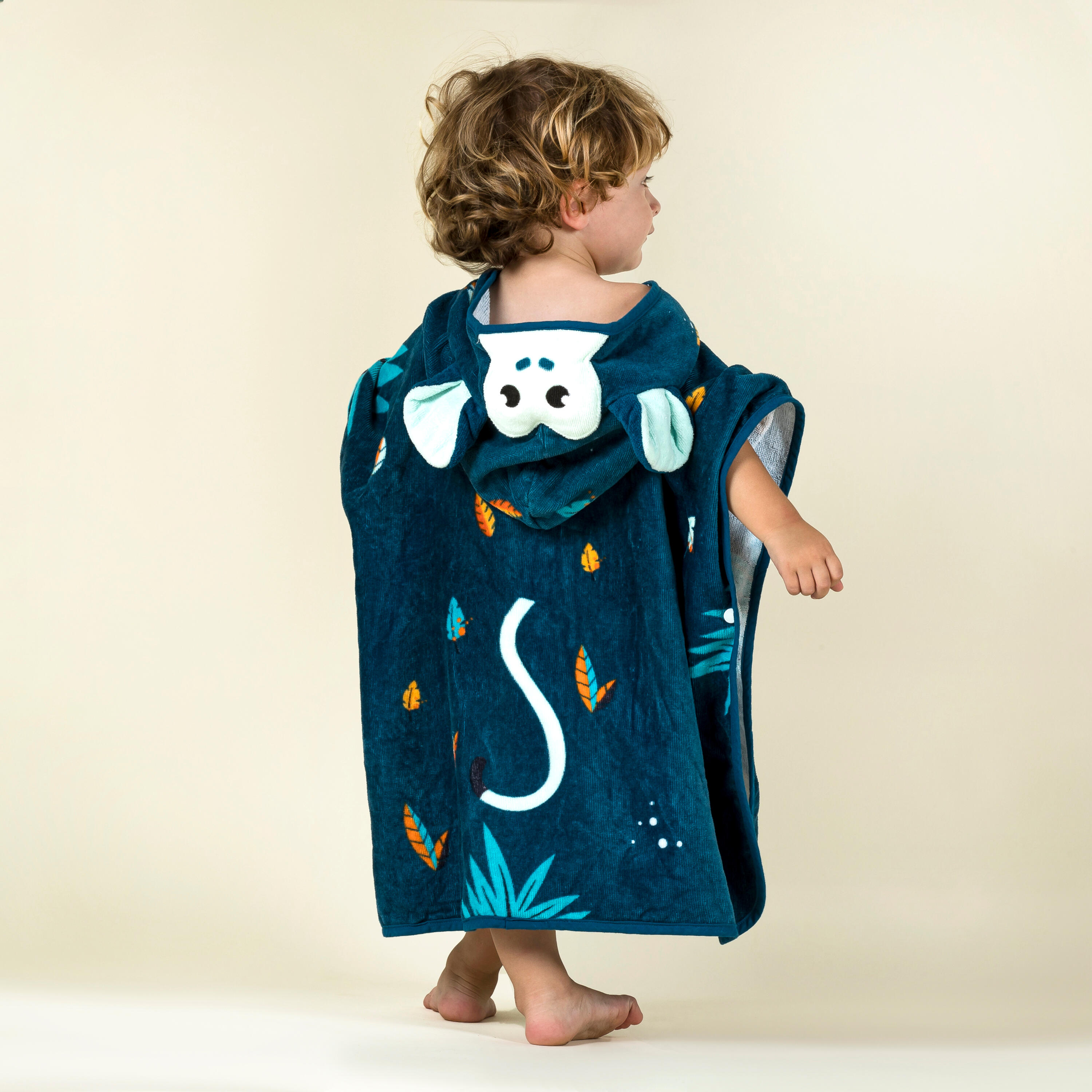 Poncho Baño Bebés Azul Oscuro Algodón Mono 2/7