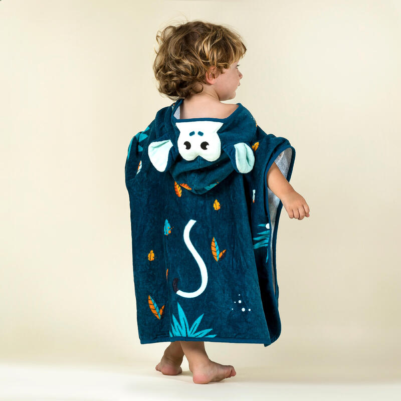 Poncho baby bambino SCIMMIA cotone azzurro