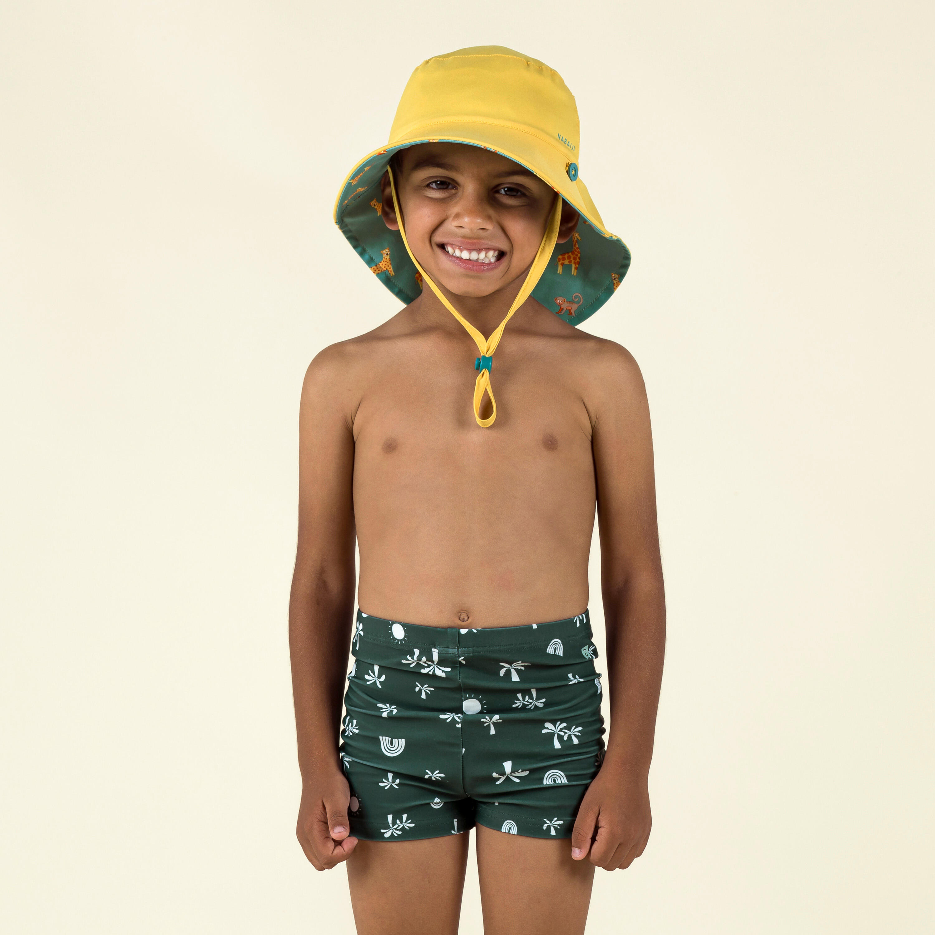 Costume da bagno bambino/bambina con stampa sole verde scuro