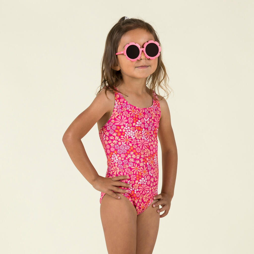 Maillot de bain 1 pièce bébé fille rose imprimé fleurs