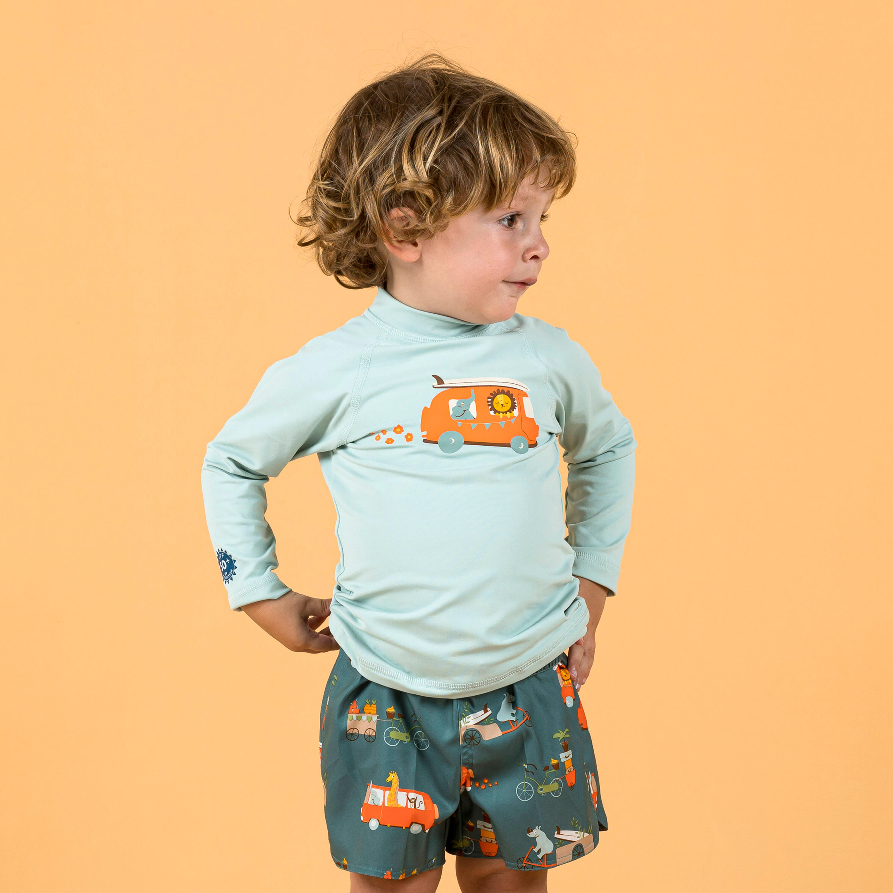 Uv-werend shirt met lange mouwen voor peuters print busje 3/7