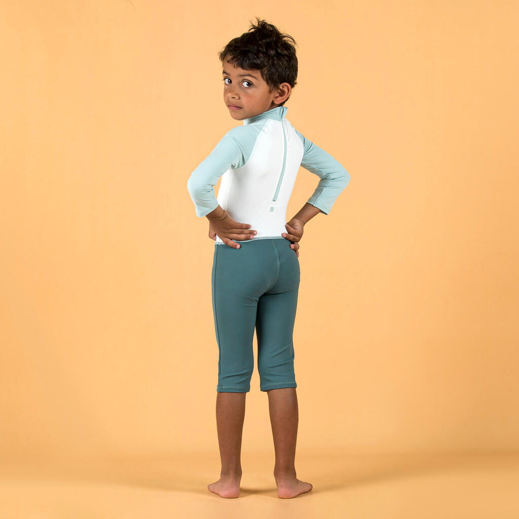 Traje de natación anti-UV de manga larga azul con estampado para bebés/niños