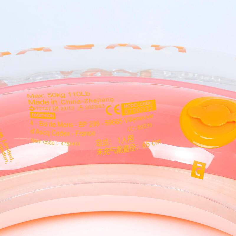 Çocuk Yüzme Simidi - 6/9 Yaş - 65 cm - Pembe/Desenli - Algue