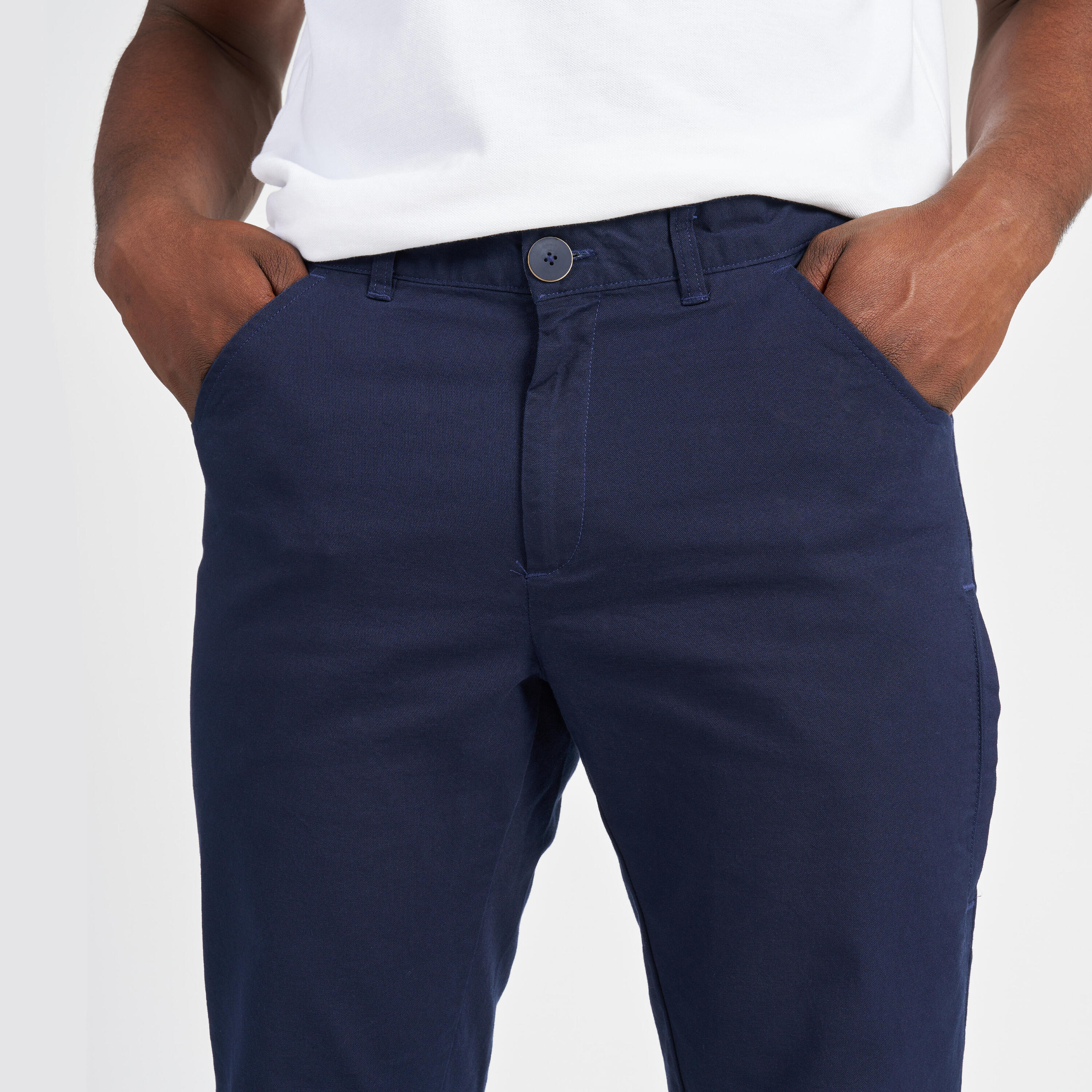 Men's sailing cotton trousers 100 navy blue 7/13