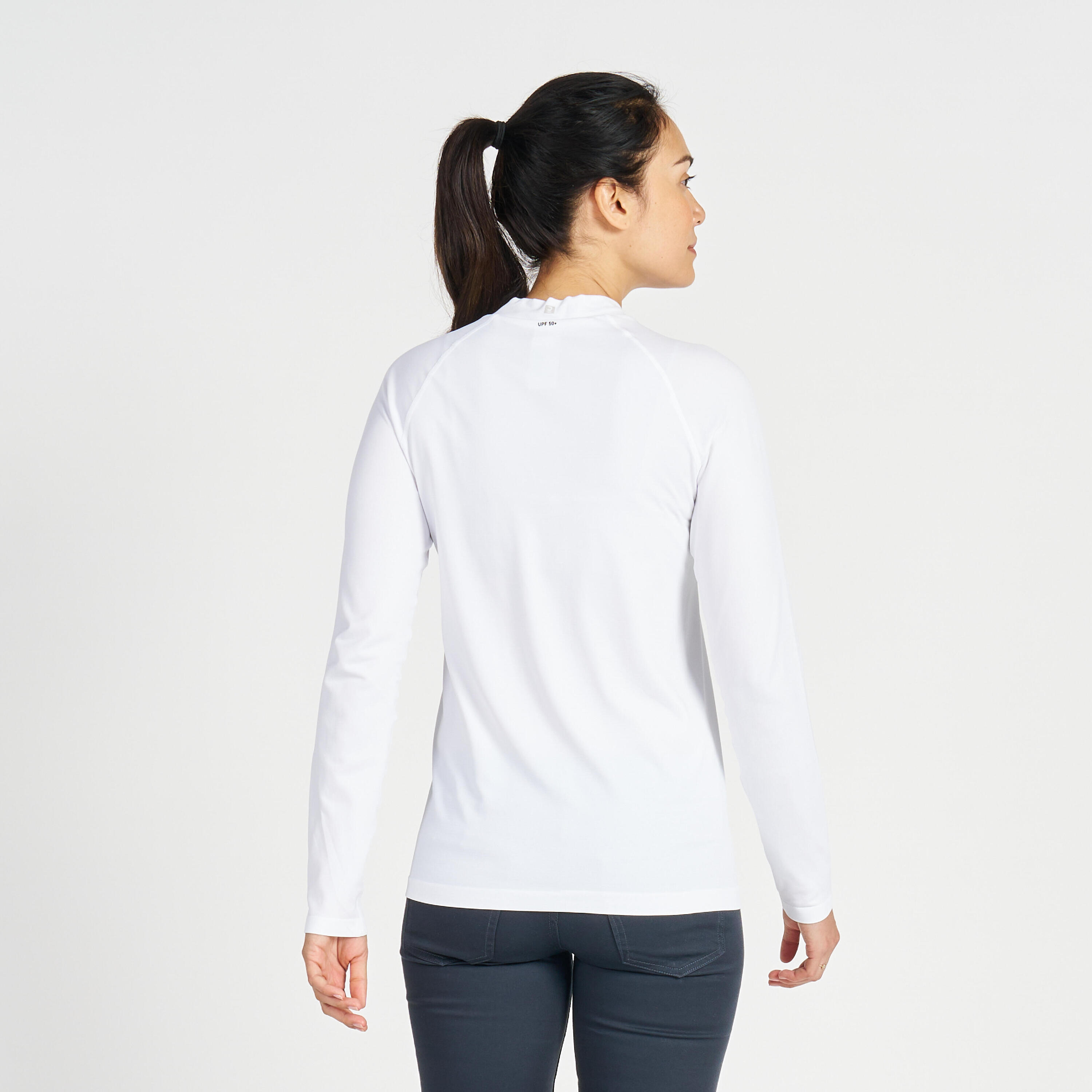 Women's Sailing Long-sleeved Anti-UV T-shirt 500 White 3/12