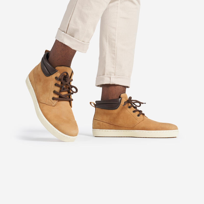 Chaussures bateau homme en cuir imperméable 500 ocre