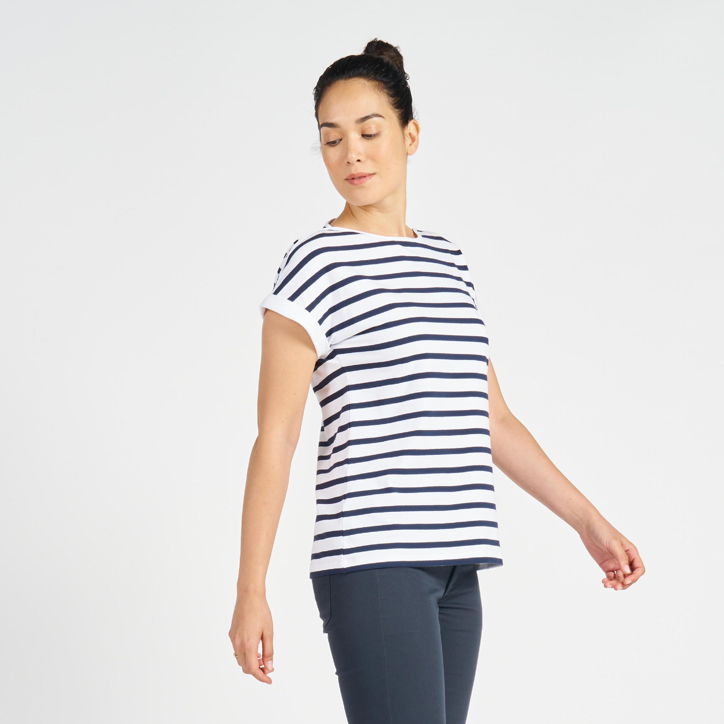 Women's Short-Sleeve Sailing T-Shirt 100 - White Blue 4/9