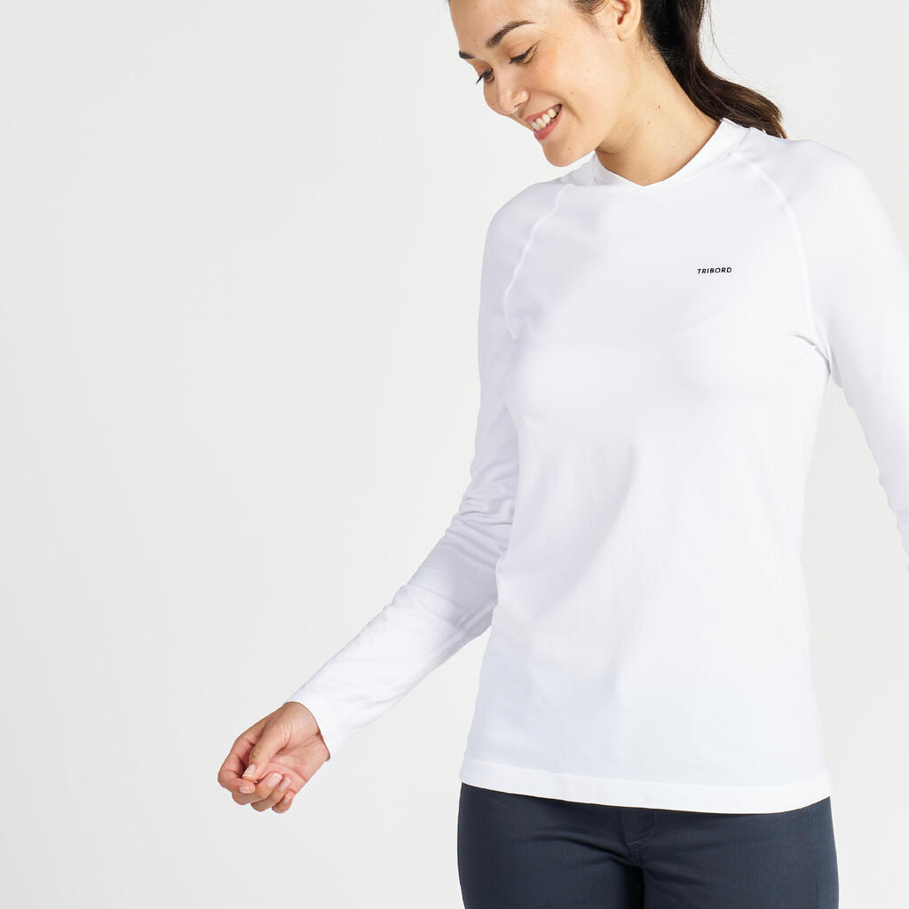 Women's Sailing Long-sleeved Anti-UV T-shirt 500 White