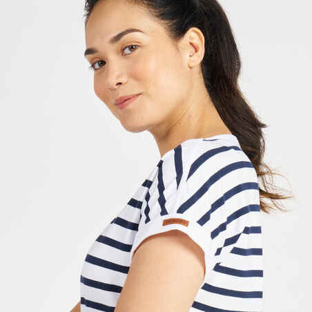 Trumparankoviai moteriški marškinėliai „100“, balti, mėlyni