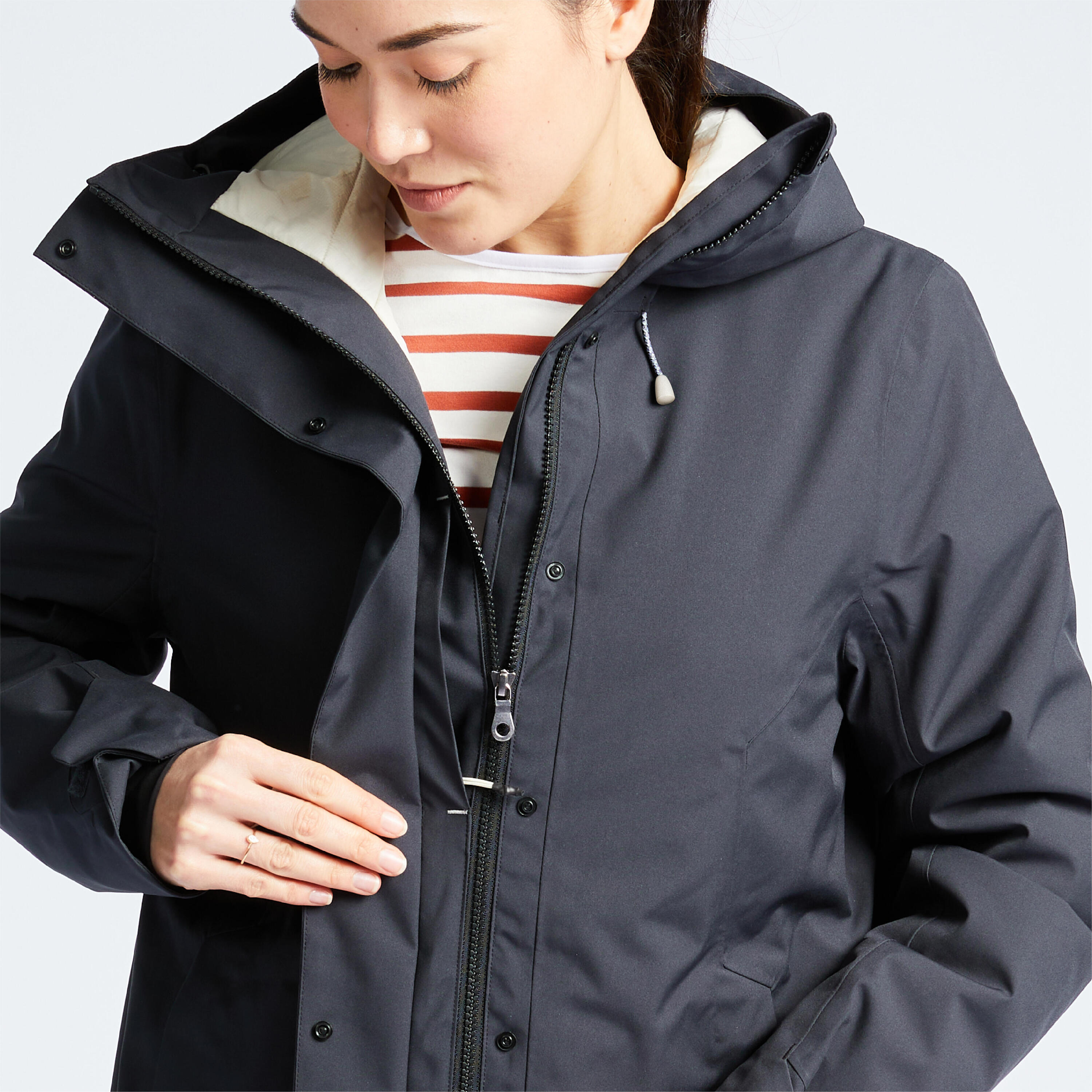 Chaqueta Impermeable Mujer Cálida Sailing 500 negro 7/13
