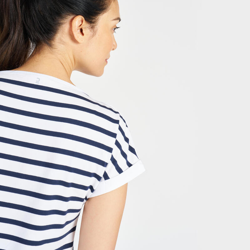 T-Shirt Manches courtes - marinière de voile Sailing 100 Femme Blanc bleu