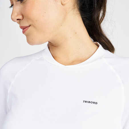 Women's Long-Sleeved UV Protection T-Shirt Sailing 500 White, Plasma Sleeve