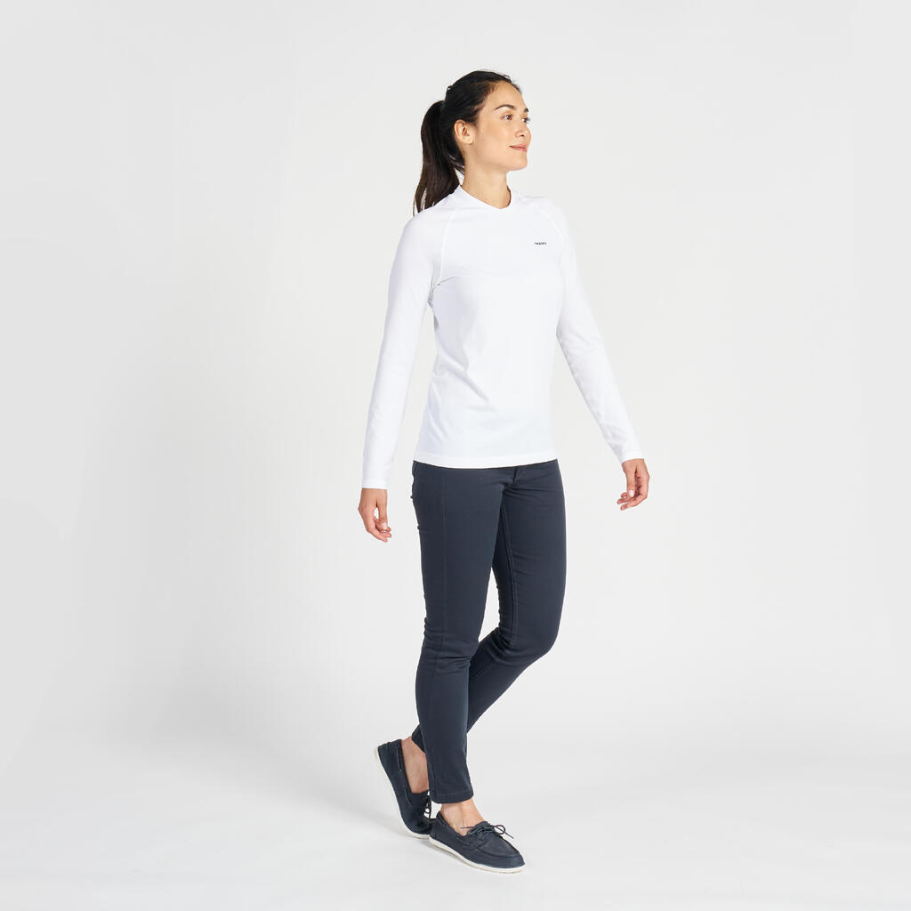 Sieviešu UV aizsardzības burāšanas krekls ar garām piedurknēm “500”, balts