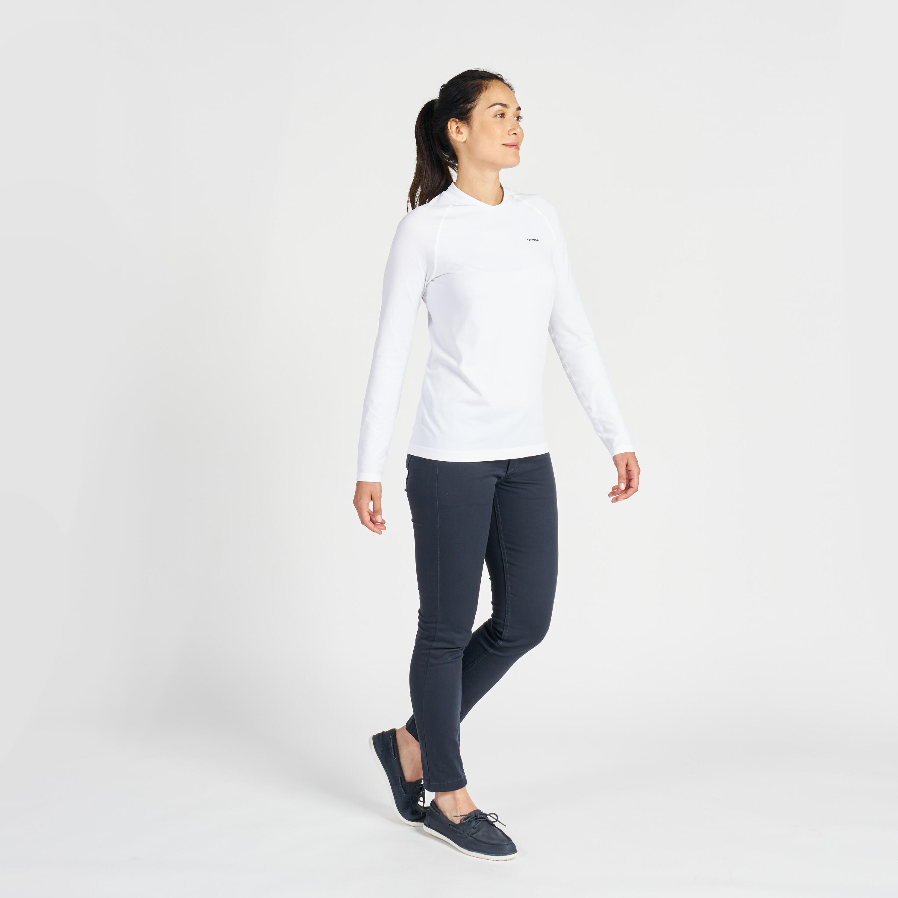 Women's Sailing Long-sleeved Anti-UV T-shirt 500 White 8/12