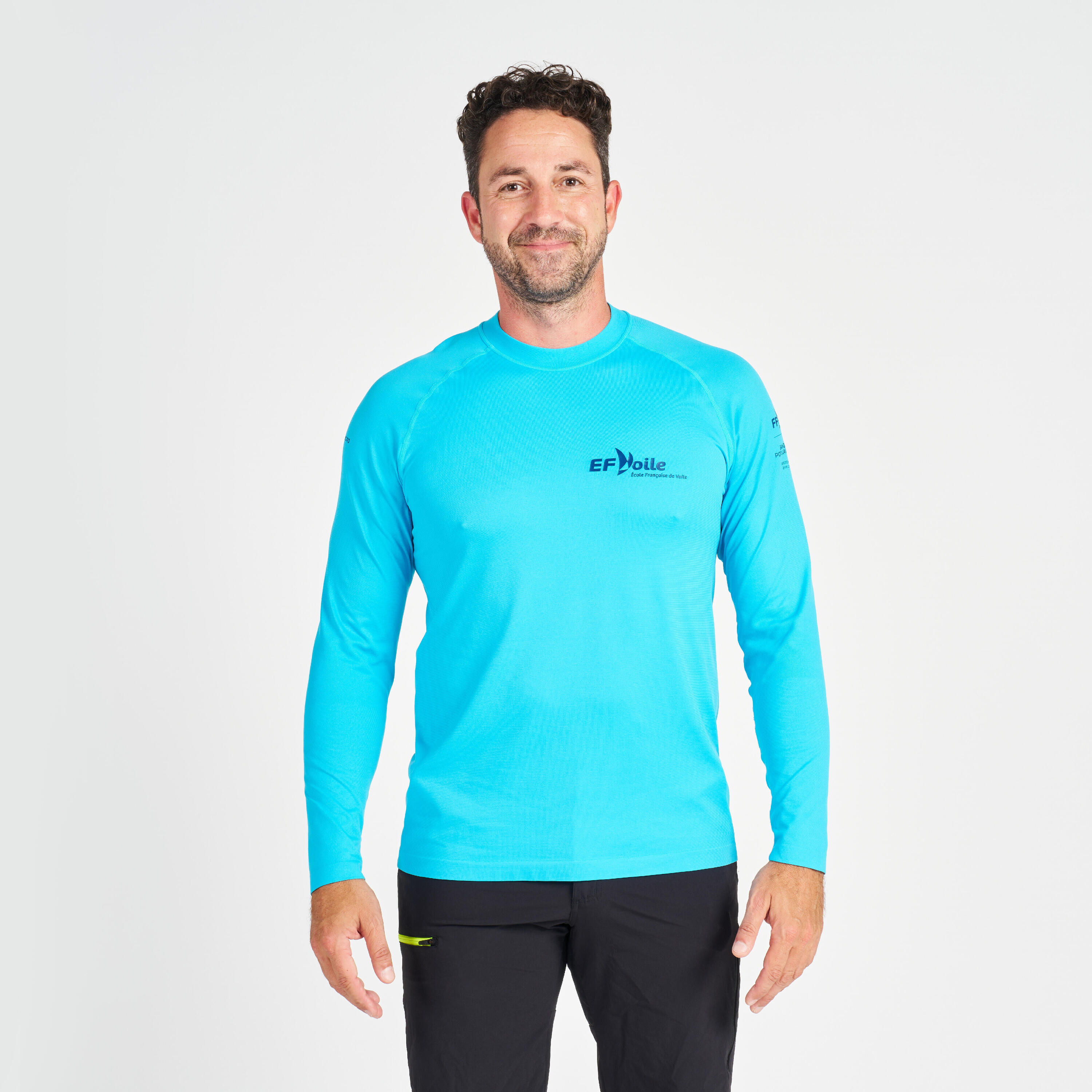 TRIBORD Men's Long-sleeved Anti-UV T-shirt Sailing 500 Monitor FFV Blue