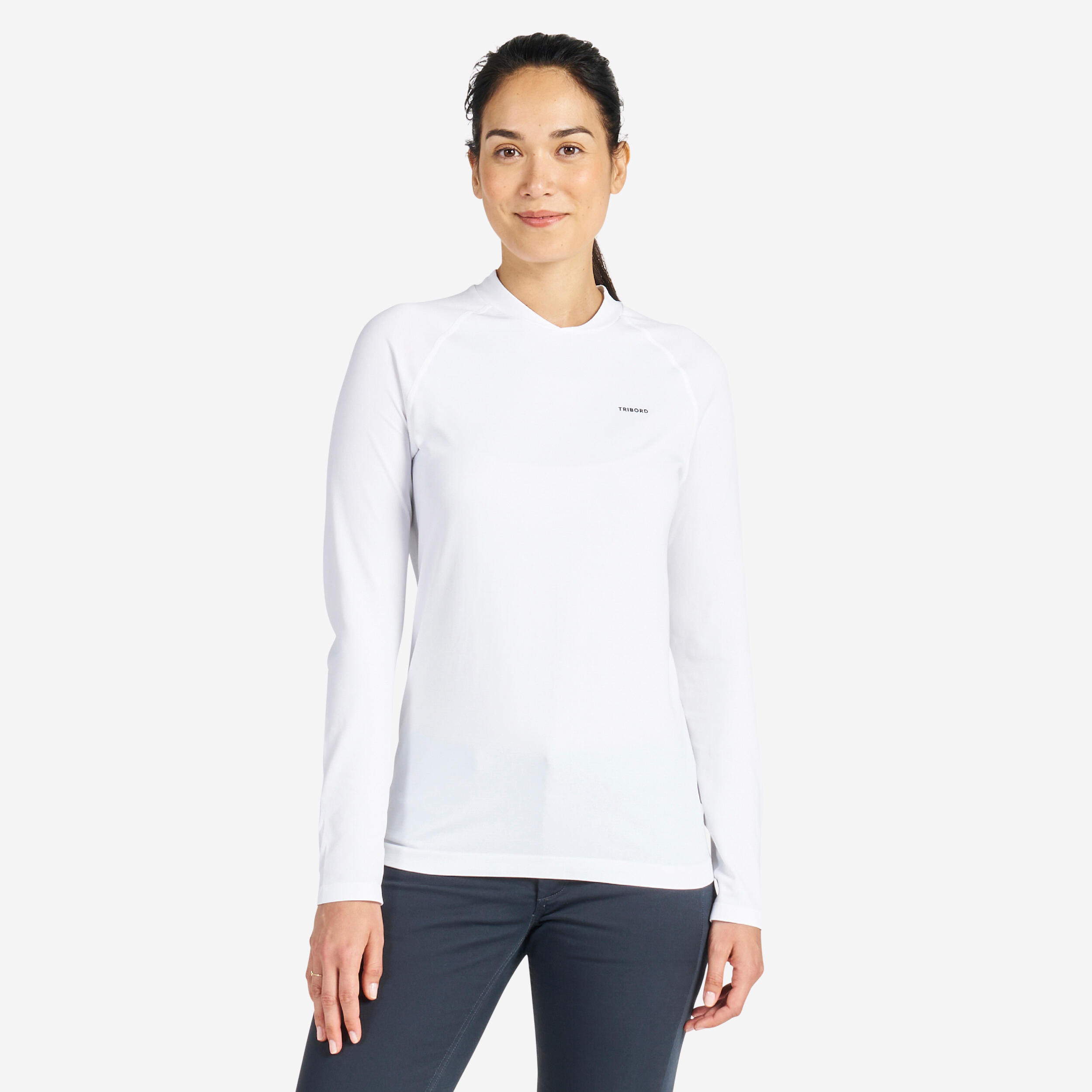 Women's Sailing Long-sleeved Anti-UV T-shirt 500 White 1/12