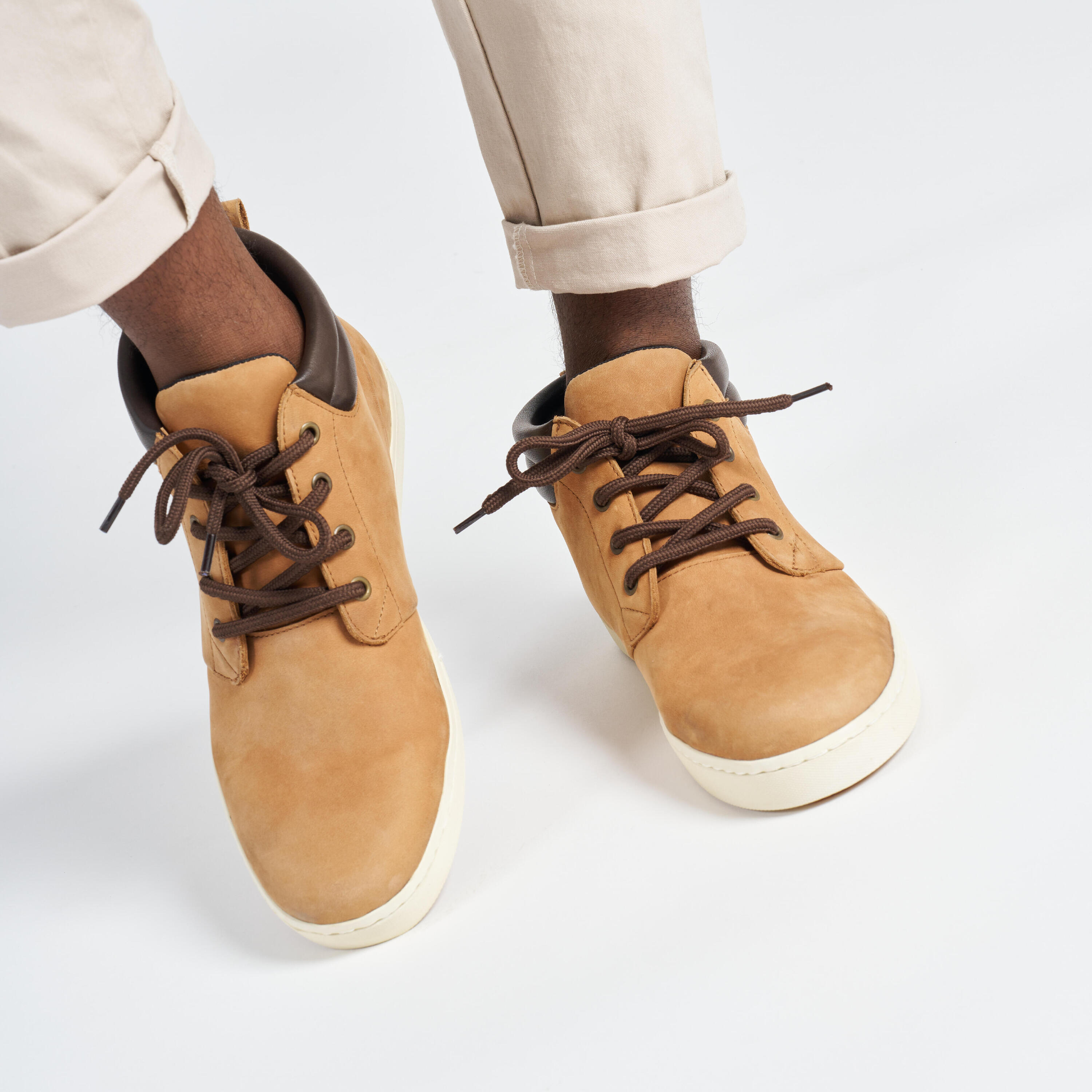 Chaussures bateau homme en cuir imperméable 500 ocre 4/12