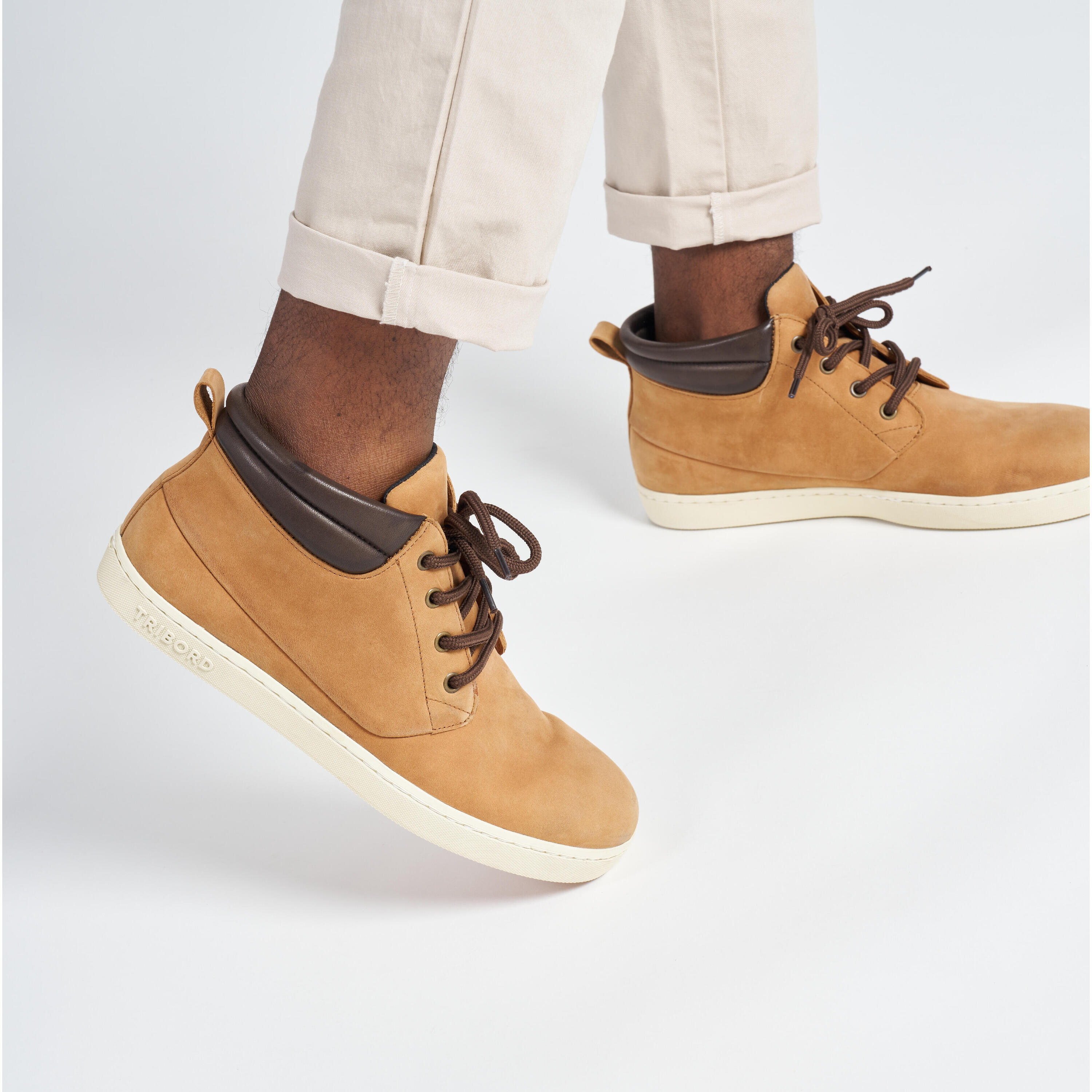 Chaussures bateau homme en cuir imperméable 500 ocre 5/12