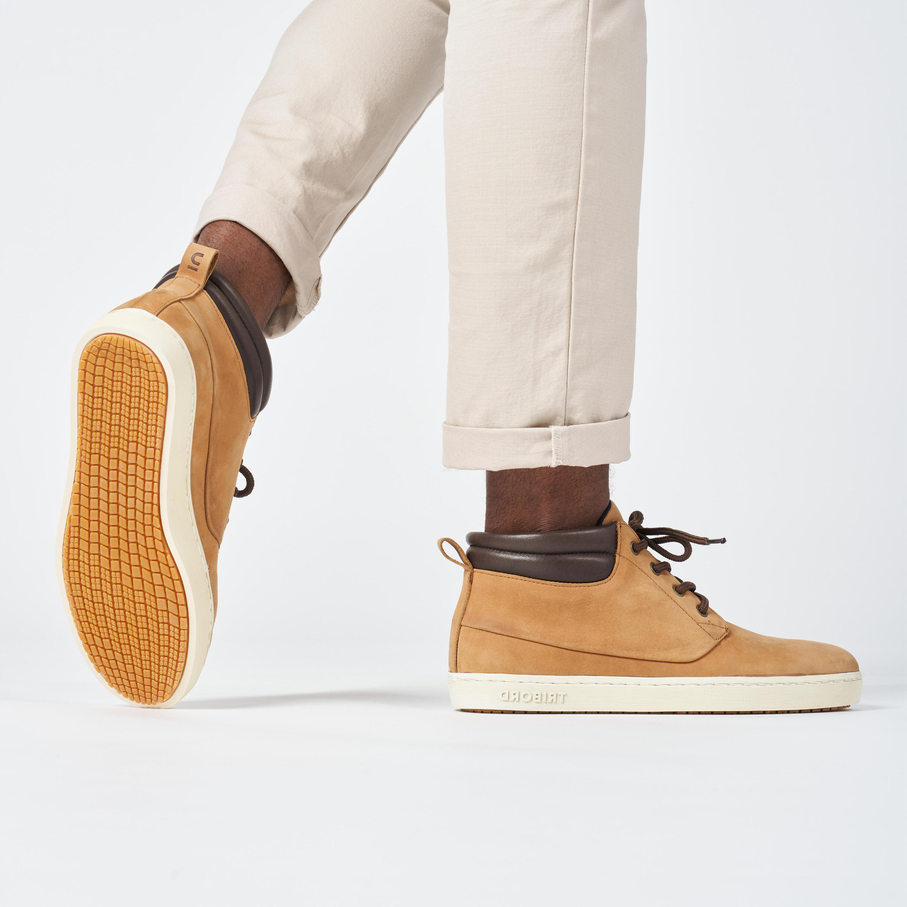 Chaussures bateau homme en cuir imperméable 500 ocre 2/12